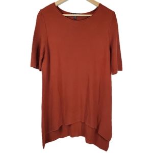 Eileen Fisher Burnt Orange Knit Tunic Top Size L Womens High Low Lyocell